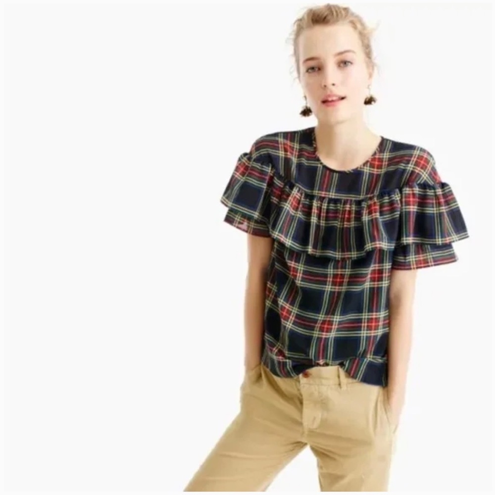 J. Crew black plaid ruffle blouse